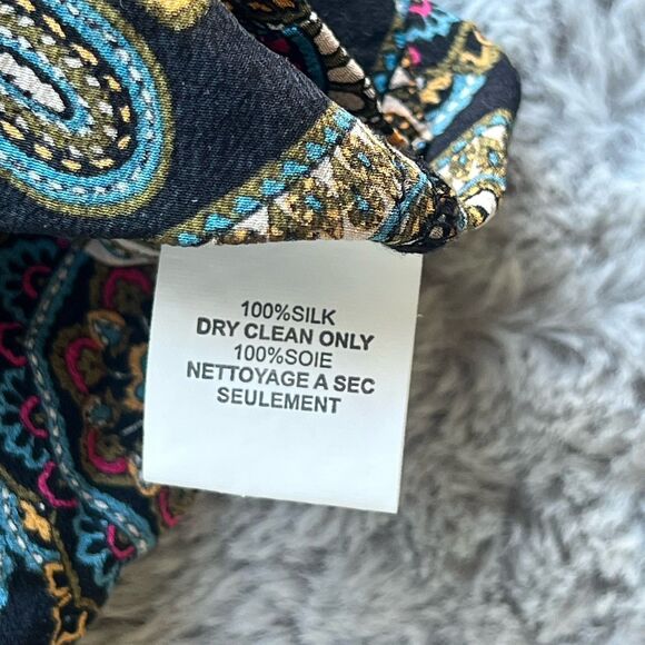 Trina Turk Women’s 100% Silk Paisley Blouse Medium Boho Long Sleeve Multicolor - Picture 4 of 7